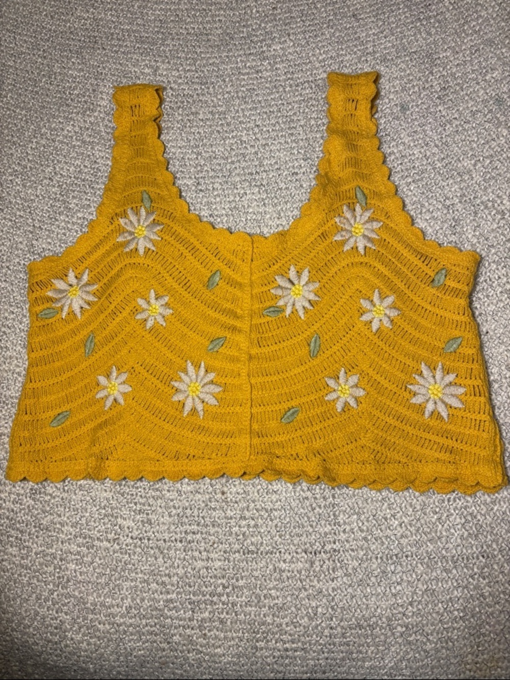 Crochet Embroidered Daisy Crop Tank Top Yellow Festival - Picture 2 of 13